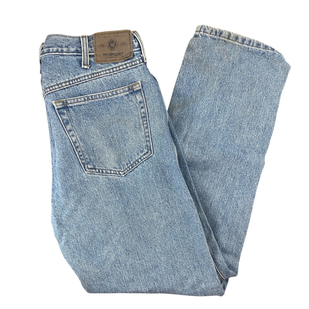 Wrangler Authentic Jeans Mens 32x29 Blue Good Distressed Straight Leg 96501SL